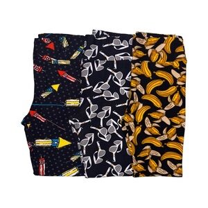 LuLaRoe Lot of 3 Leggings OS Firecrackers Sunglasses Bananas Black Grey Yellow